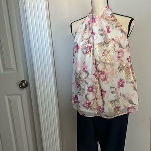 Pink/Gold Floral Halter top